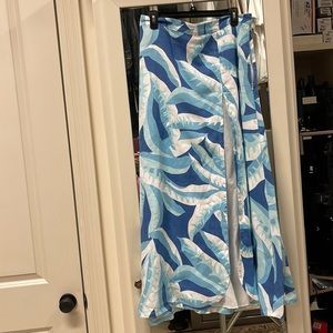 Island Company Blue & White Tropical Wrap Swim Coverup